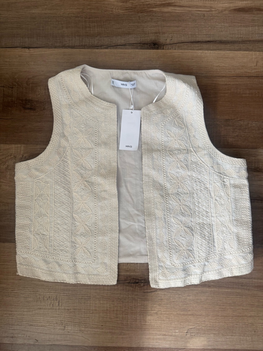 Mango Embroidered Linen Vest Top Large NWT Ecru - Picture 8 of 11